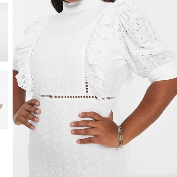 COLLECTIVE THE LABEL CURVE PUFF SLEEVE CUTWORK LACE MINI DRESS size 16 - Picture 3 of 11